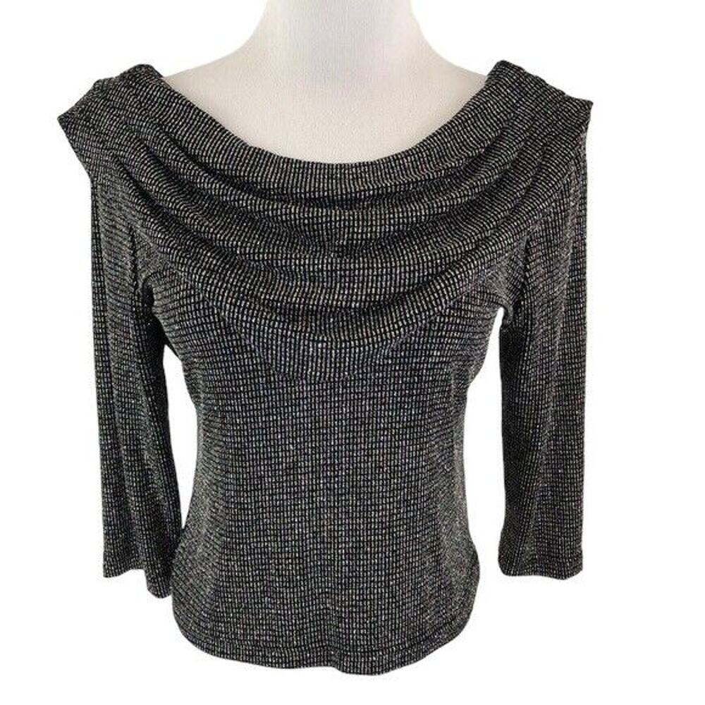 MSK Slinky Glitter Evening Blouse Cowl Neck Cowl Back Size Petite Small